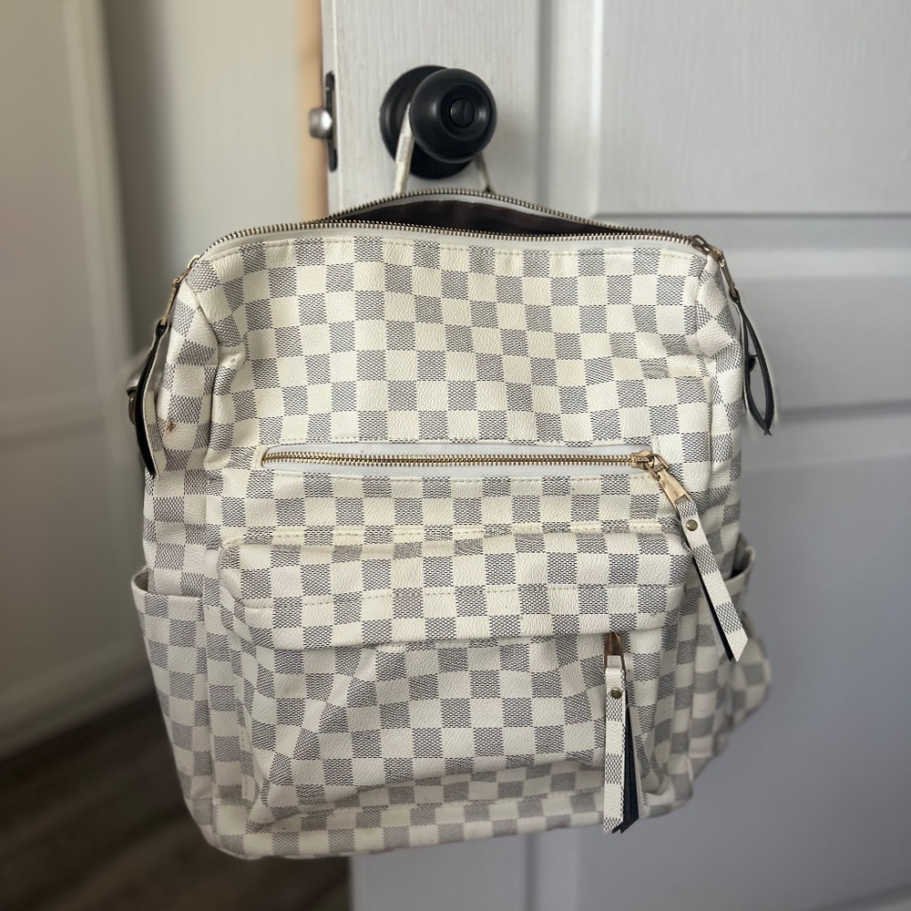 Cream Checkered Backpack